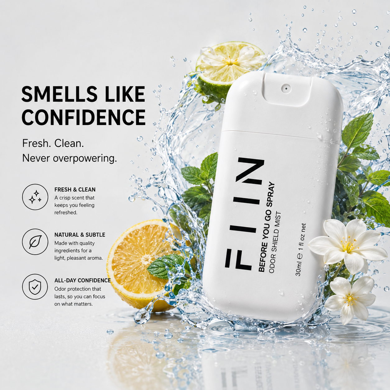 FIIN Before You Go Spray — White (30ml) | Odor Shield Mist