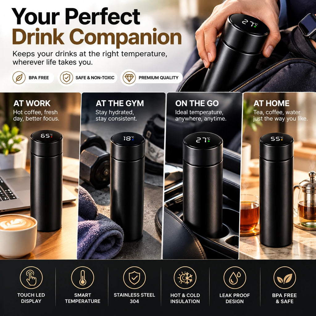 Black bottle at work, at the gym, on the go and at home