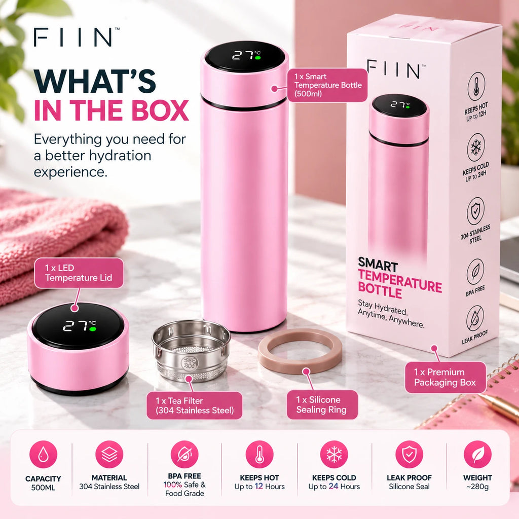 What is in the box: bottle, LED temperature lid, tea filter, silicone sealing ring and gift box